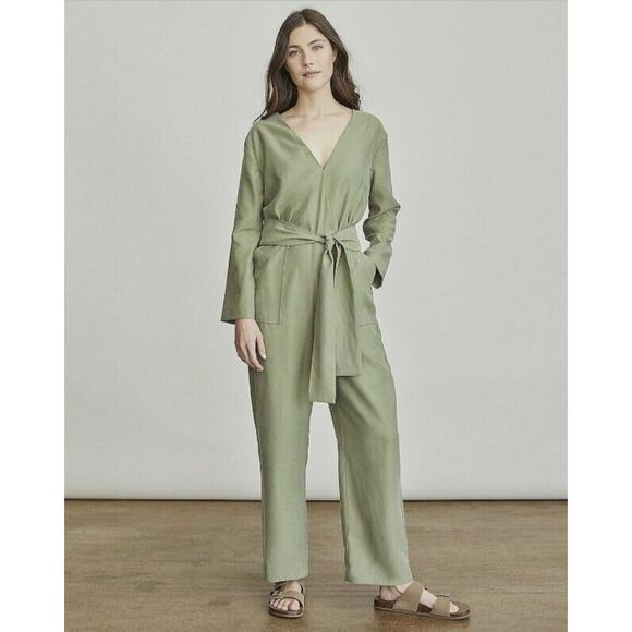 Elizabeth and James Jumpsuit Womens Small Green Faux Wrap Belt Boho Chic - Picture 13 of 16